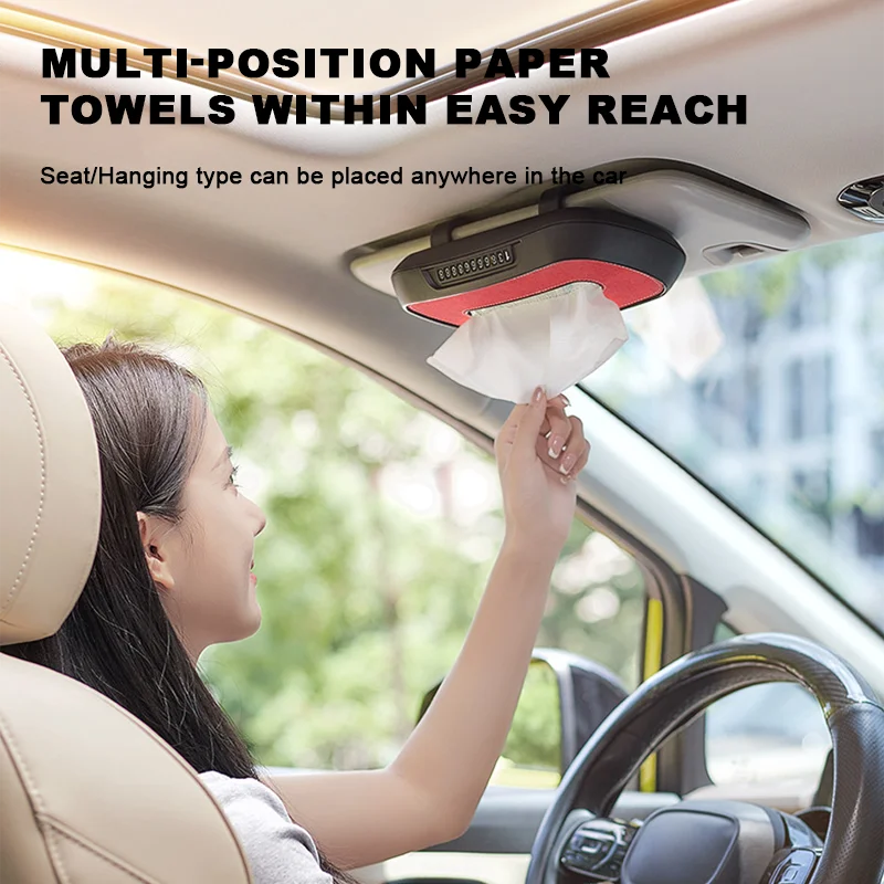 SEAMETAL Leather Car Tissue Box Phone Number Label Car Sun Visor Hanging Container Paper Towel Holder Paper Rack Storage Bag - view 2