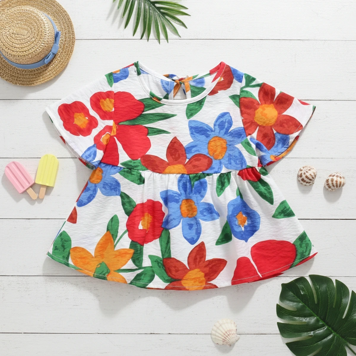 Sanlutoz Fashion Short Sleeve Baby Girls Dresses Summer Princess Floral Beach Dress Lovely