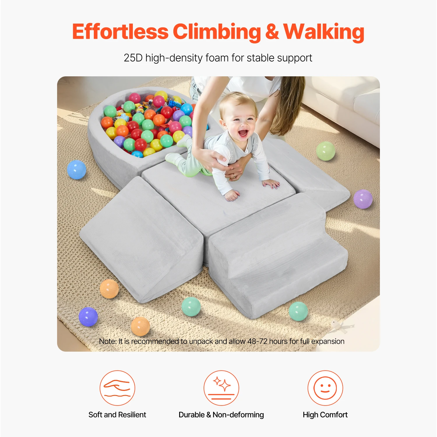 SucceBuy 5 PCS Blocos de Escalada de Espuma para Bebês Brinquedos com Poço de Bola Crianças Conjunto de Atividade de Escalada Interior e Crawl para Crianças engatinhando
