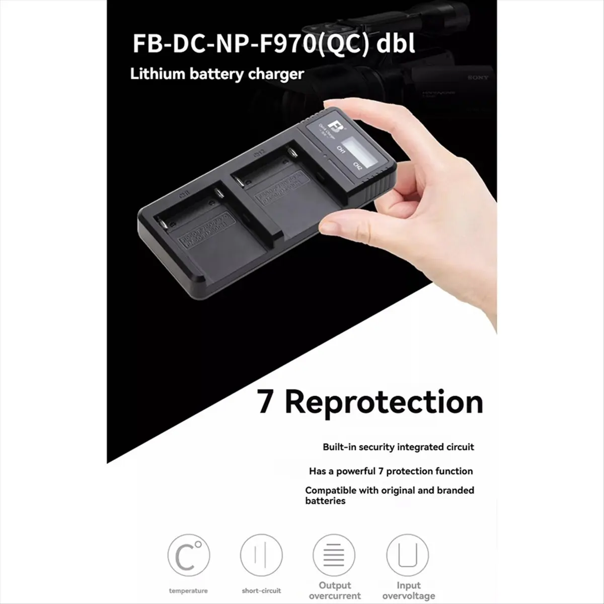 2026 شاحن بطارية الكاميرا الجديد + مناسب للبطارية الجزئية NP-F750، F770، F960، F570، F970، FM50، FM55h، F550