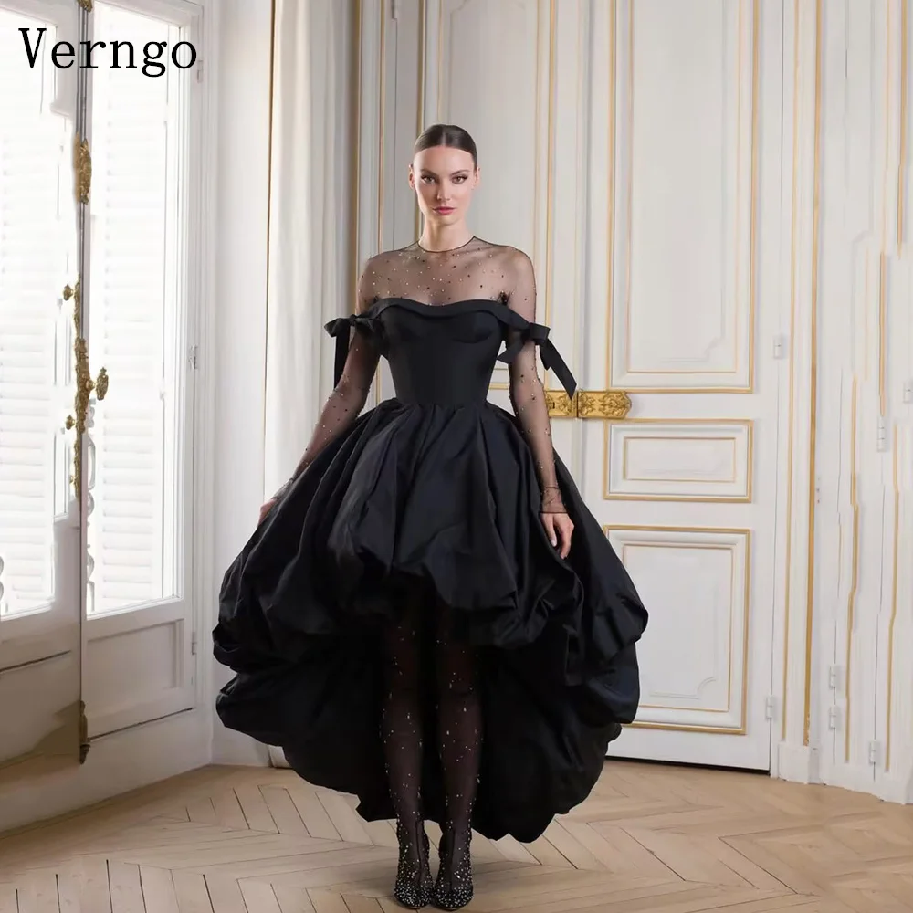 

Verngo Modern Black Satin Evening Dress O Neck A Line Ball Gown Women Pleated Prom Formal Occasion Dresses Customized