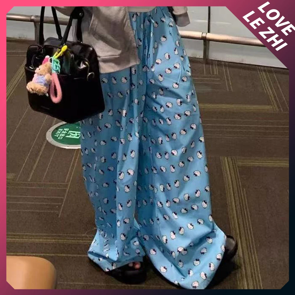 2024 New Sanrioed Hellokittys Cute Printed Summer Accommodative Home Pants Cartoon Korean Loose Plus Size Thin Aesthetic Pants