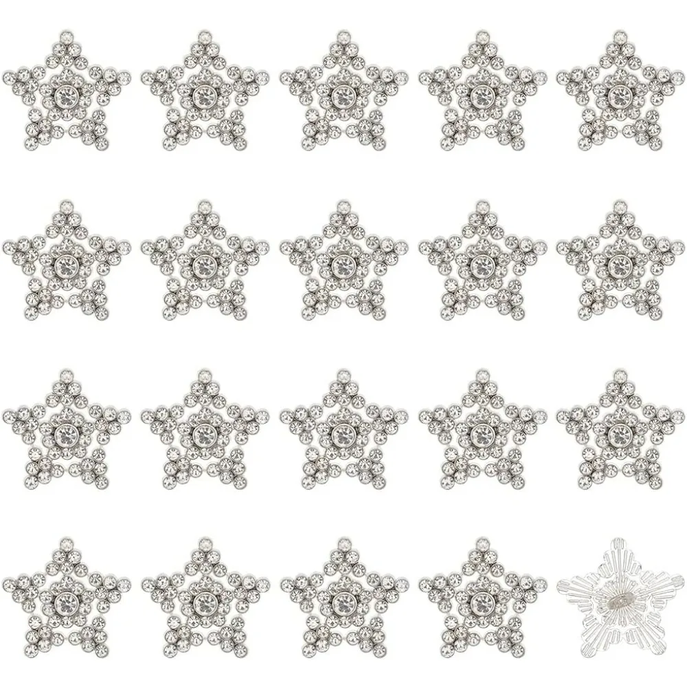 40pcs Star Rhinestone Buttons 0.8inch Silver Crystal Shank Button Embellishments Craft 1-Hole Bling Decorative making kit