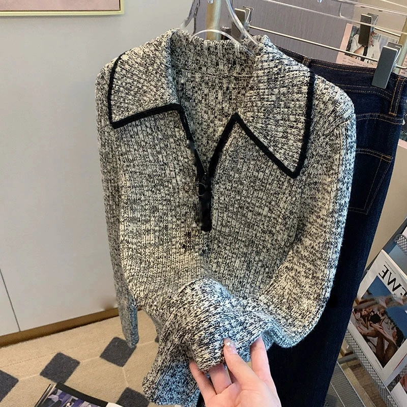 

Новый женский свитер с отложным воротником, создающий эффект стройности, уникальный весенне-осенний свитер со встроенным базовым слоем