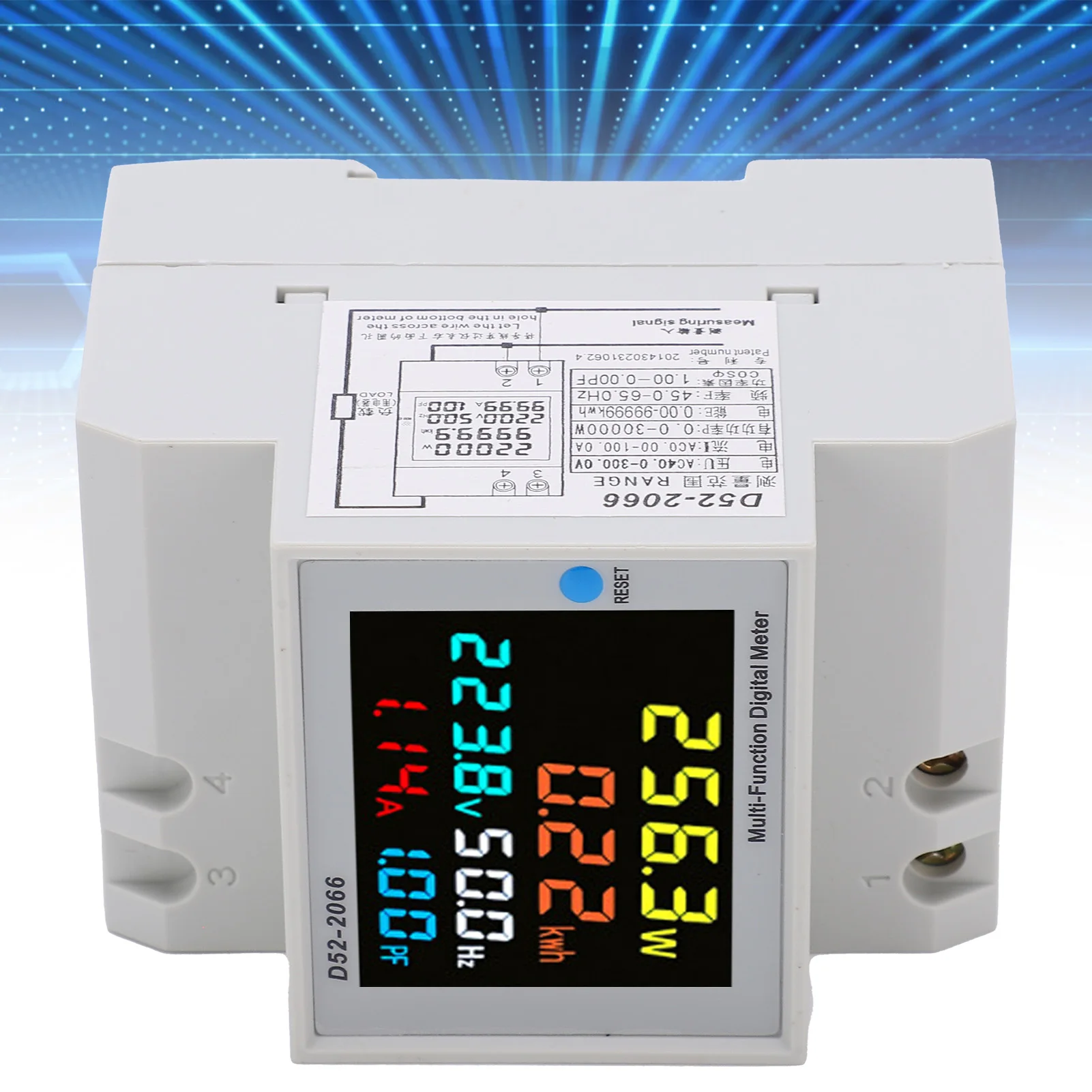 D52‑2066 Household Watt‑Hour Meter Rail Type 220V Smart Single Phase Energy Meter AC40.0‑300.0V LCD Display Electric Meter