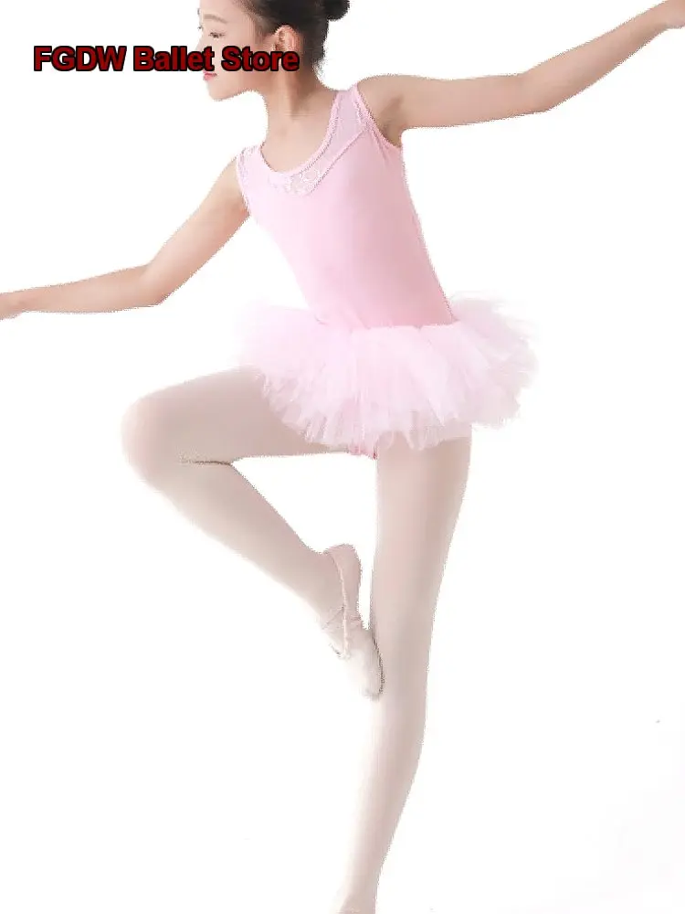 Children's One-Piece Dress Girls Dance Practice Leotard Summer Thin Mesh Chinese Body Suit Jumping Gymnastics Gymnastics Leotard