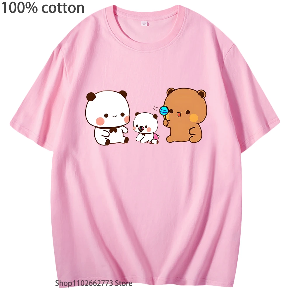 Bubu Dudu and Baby Panda Bear Print T-Shirts Kawaii Cute Girls Clothes 100%Cotton Tees O-Neck Summer Casual Streetwear Men Women