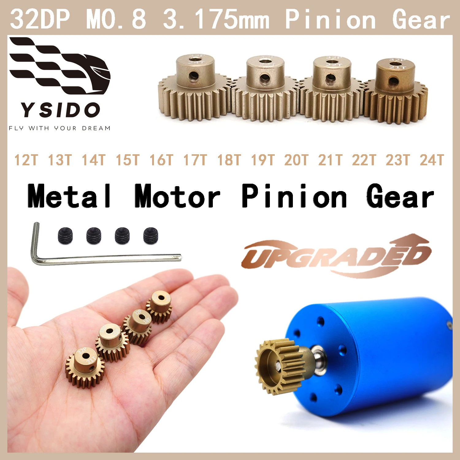 3 uds 32DP M0.8 12T-24T piñón de Motor de Metal eje de 3.175mm para 1/10 Traxxas Tamiya TRX4 RC Buggy Monster Truck Drift modelo de coche