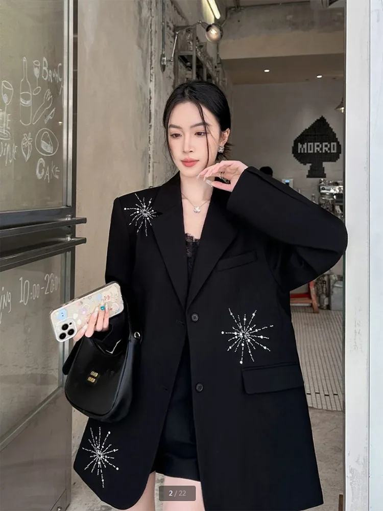 เสื้อเบลเซอร์ลำลองสไตล์มืออาชีพสุดชิคสำหรับผู้หญิง ฤดูใบไม้ผลิ/ฤดูใบไม้ร่วง 2025 รุ่นใหม่ ดีไซน์หรูหรา ทรงหลวม สไตล์อินดัสเทรียล