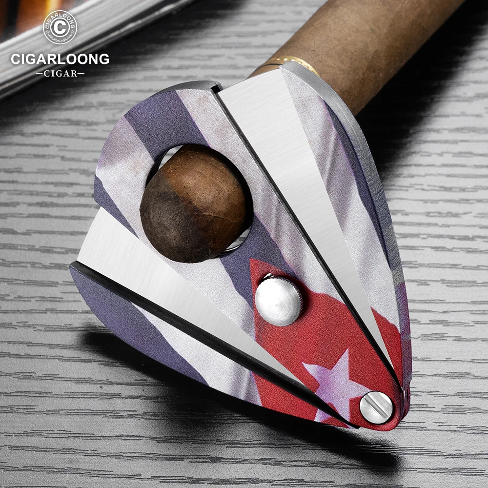 OvO Store Stainless Steel Cigar Scissors Large Diameter Semi-Automatic Switch Portable Fan Flat Scissor CE-25D5