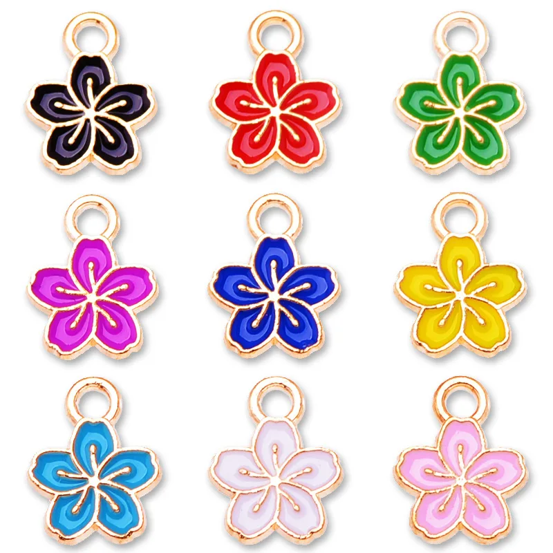 20 pcs/lot Fashion Gold Alloy Enamel Flowers Pendant Accessories Charms for Women, Earrings/Necklace Handmade DIY Jewelry