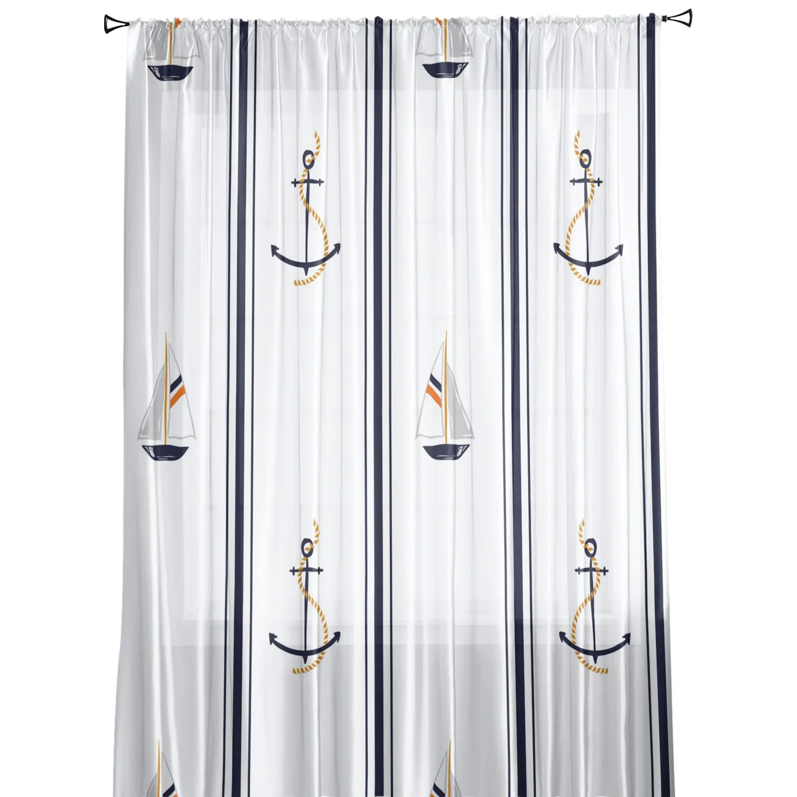 Boat Anchor Stripes Rectangle White Tulle Sheer Window Curtains for Living Room the Bedroom Voile Decorative Curtains Drapes