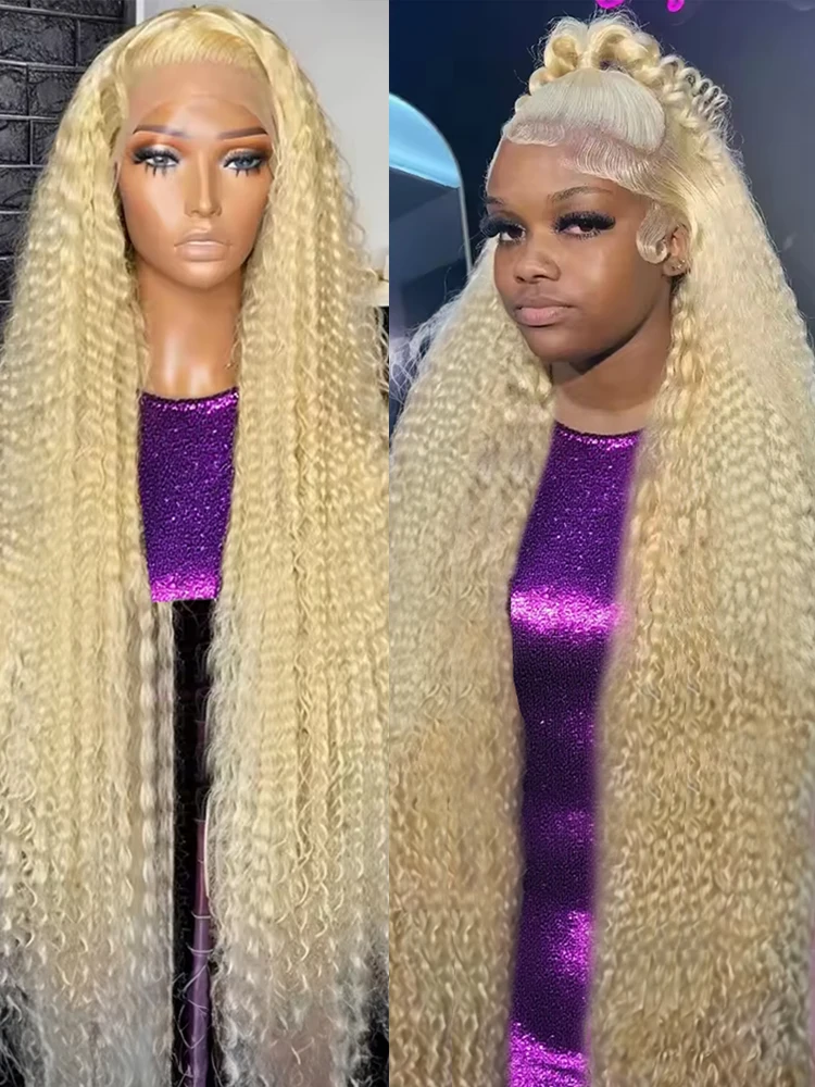 300 % lockige 613 Honigblond 13x6 HD Lace Frontal Perücke Echthaar 40 Zoll farbige lose tiefe Welle 13x4 Lace Front Perücken für Frauen