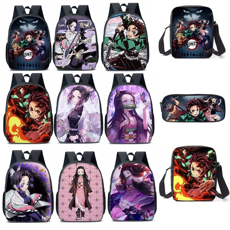 

Demon Slayer Anime Backpack Kimetsu No Yaiba Bags Kamado Tanjirou Student School Bags for Girls Boys Three-Pieces Notebook Bag