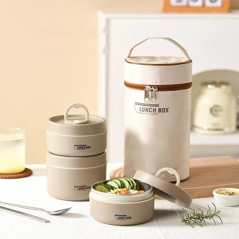 304 Stainless Steel Insulated Lunch Box Stackable 3 Separate Microwave Bento Box Sealed Leak Proof Soup Bowl Office Lunch-box