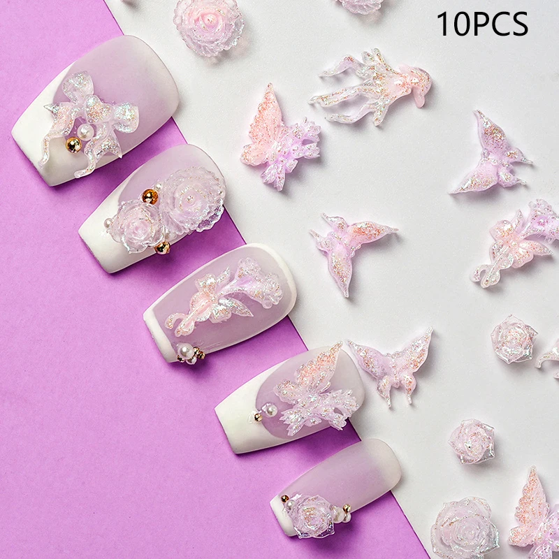 Fine Sparkling Light Purple Nail Accessories Material Package Resin Peony Flower Nail Jewelry Luminous Nail Decoration