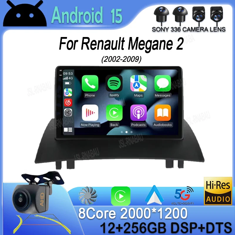

Автомобильный радиоприемник Android 15 Стерео для Renault Megane 2 2002-2009 Мультимедийный видеоплеер Навигация GPS 360 Камера Carplay Auto WIFI