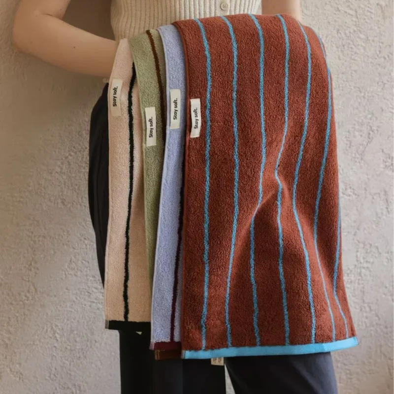Fashion Classic Striped Series Adult Towel Combed Pure Cotton Highly Absorbent Bath Towel Color Contrast Striped Hand Towel