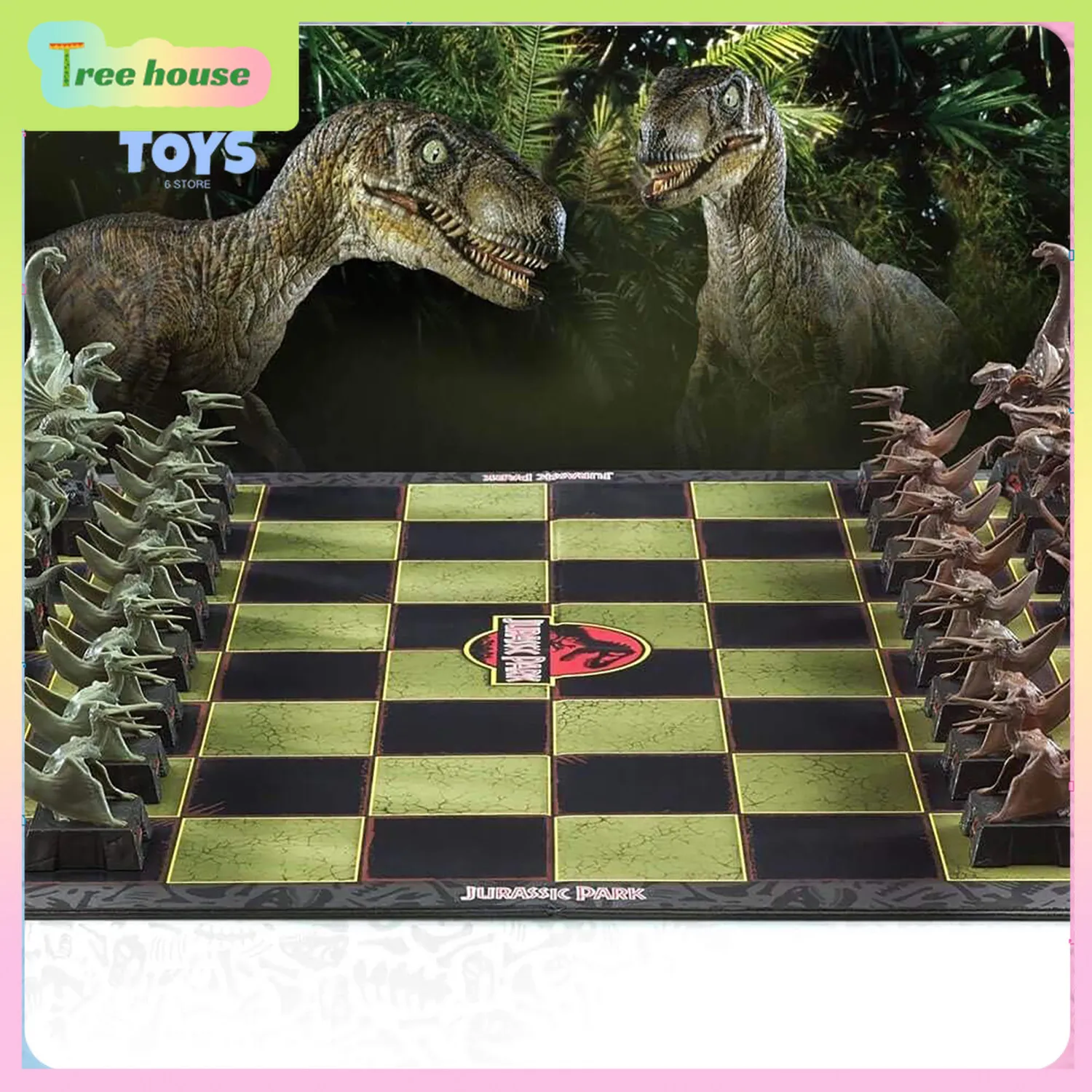 Original Jurassic Park International Chess Board Game, Dinosaur Pieces Strategy Toy & Kids Educational Puzzle Gift