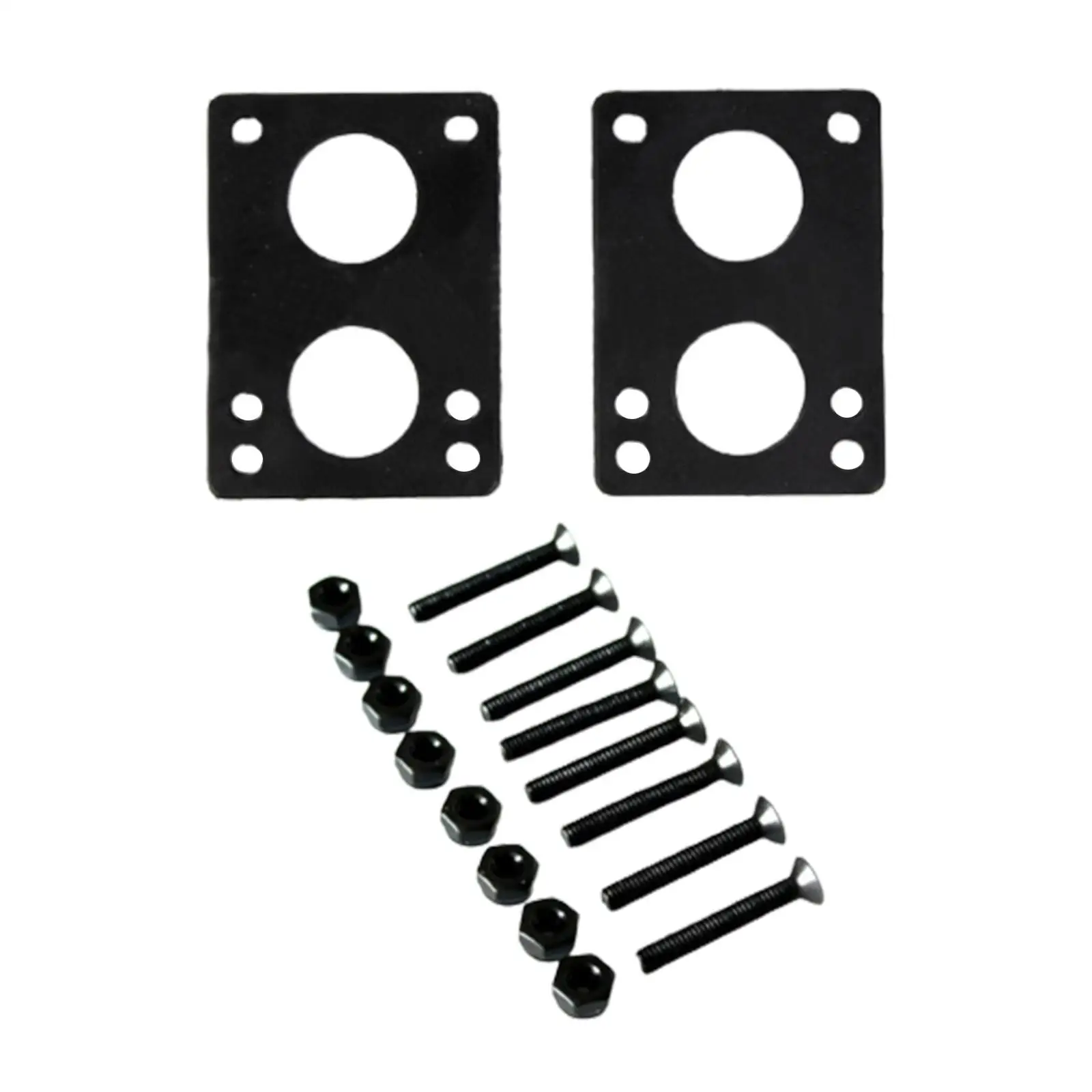 Set of 2 Longboard Skateboard Rubber Riser Pads + 16pcs Screws , Black