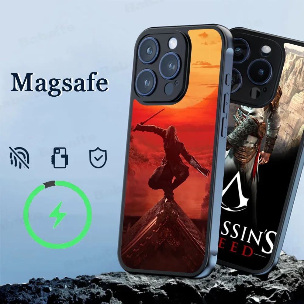 حافظة هاتف Assassins Creed لهاتف آيفون 16 14 13 12 11 15 Pro Max لغطاء شحن لاسلكي مغناطيسي Magsafe