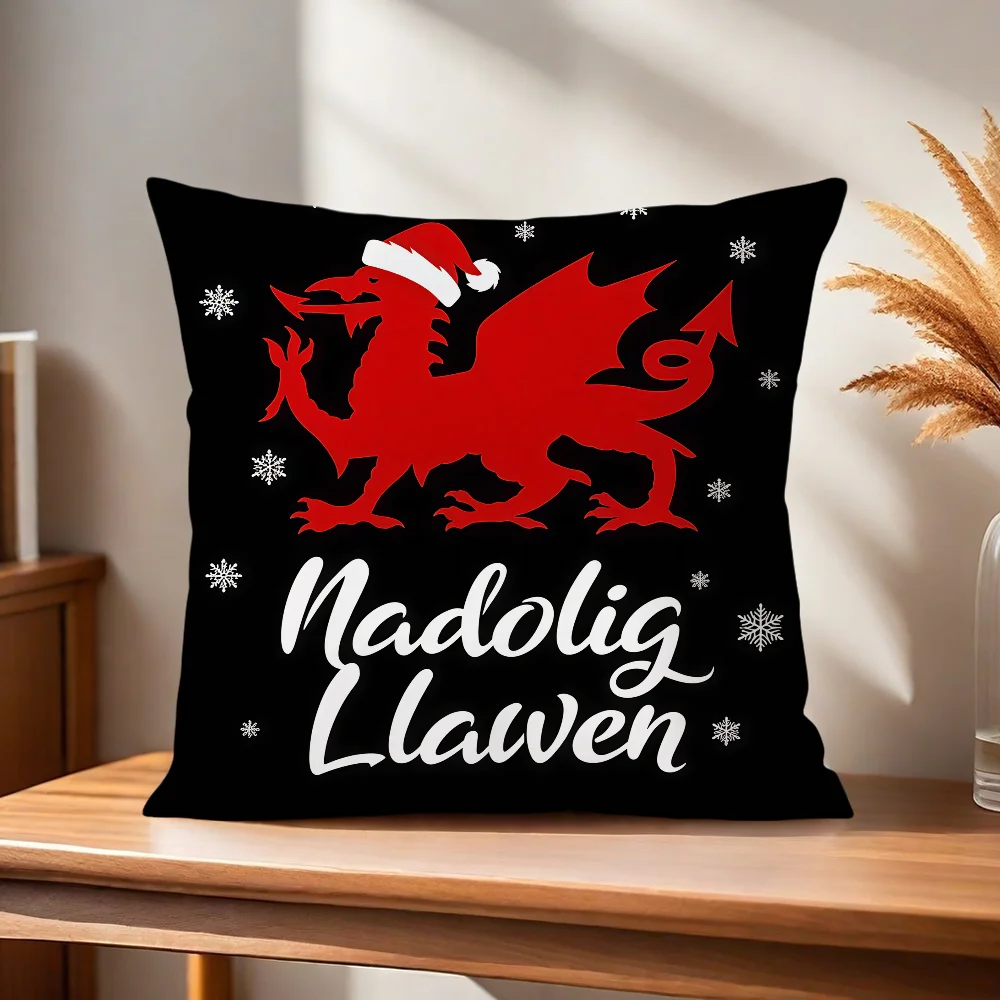 Der walisische Drache mit Weihnachtsmütze Kissenbezug für Zuhause, Sofa, Wohnzimmer, Büro, Café, Auto. – Detail 3