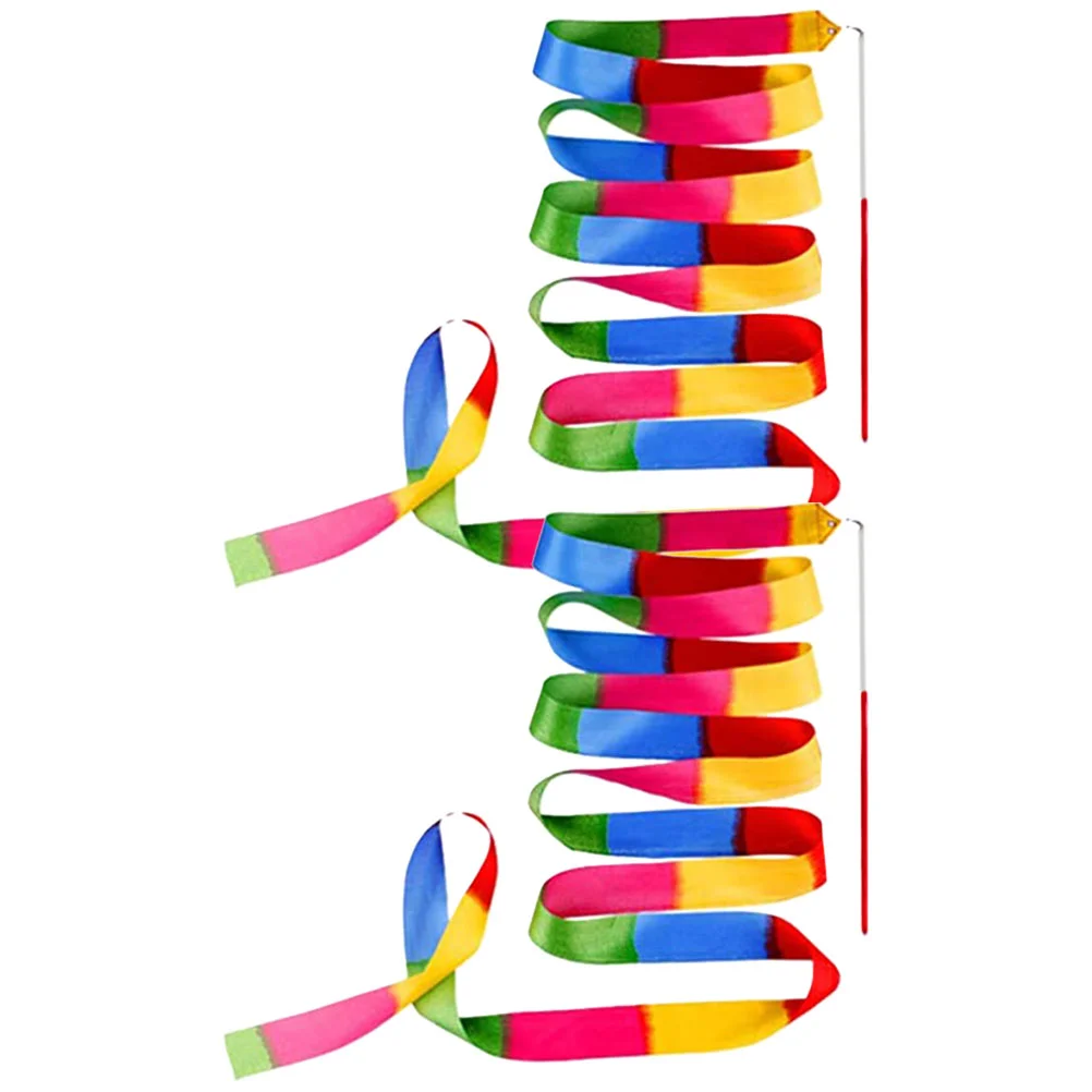 2-teiliges Gymnastikband, flexible Bänder, Tanz, Kinder, Tanzen, Luftschlangen, Stange, tragbar, handgehalten, farbig, rhythmische Bauchmuskeln