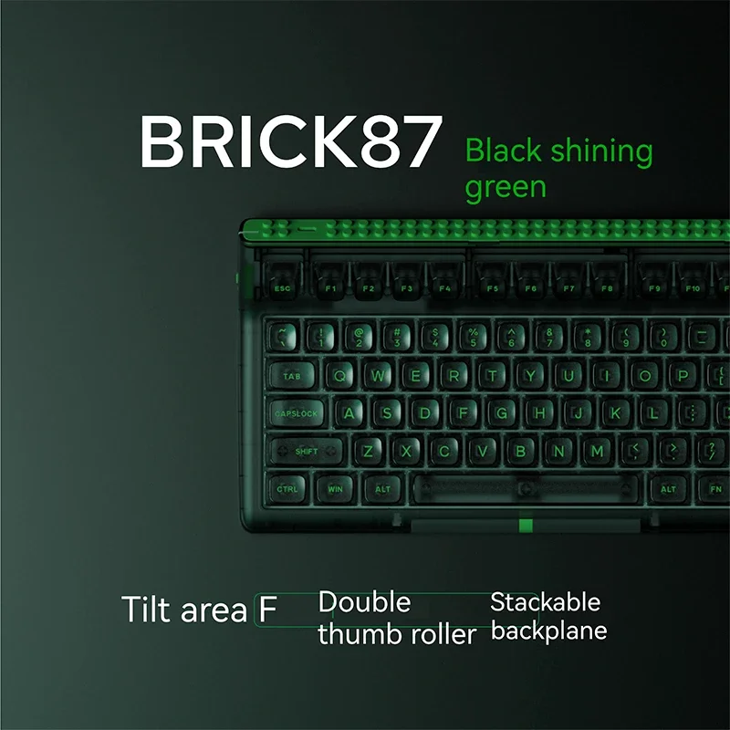 Brick87 Mechanical Keyboard Wireless Three Mode Tkl Layout Tilted F-Zone Thumb Dual Rollers Stackable Backboard Rgb Customized