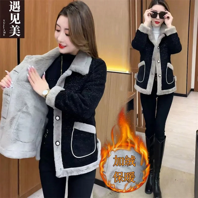 Women\'s Winter New Lamb Wool Jacket Fashion Woolen Jacket 2024 Spring Female\'s Fur Outwear Slimming and Plush Thickened Coat 6XL