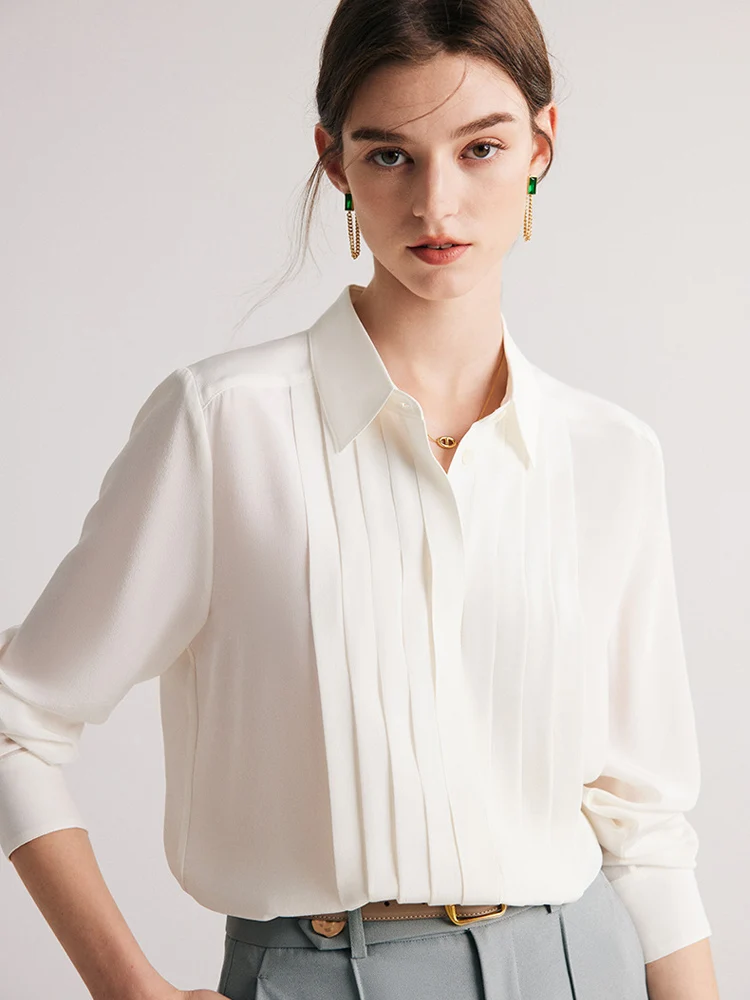 SuyaDream Woman White Shirts 100%Mulberry Silk Turn Down Collar Solid Chic Blouses 2023 Spring Summer Office Lady Top