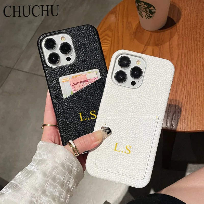 Personalize Initial Custom DIY Name Leather Holder Card Slot Hard Case For iPhone 14 Pro Max 11 12 13 X S XR 7 8 Plus SE3 Cover