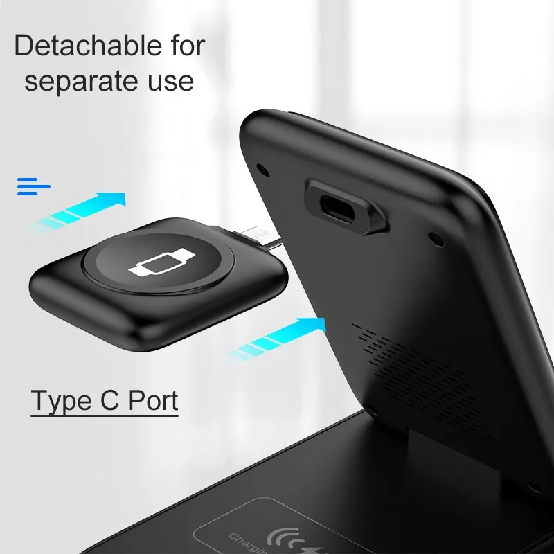 3 in 1 Wireless Charger Stand Foldable for iPhone 14 13 12 11 XS XR X 8 Apple Watch 8 7 6 Airpods Pro 15W Fast Charging Station