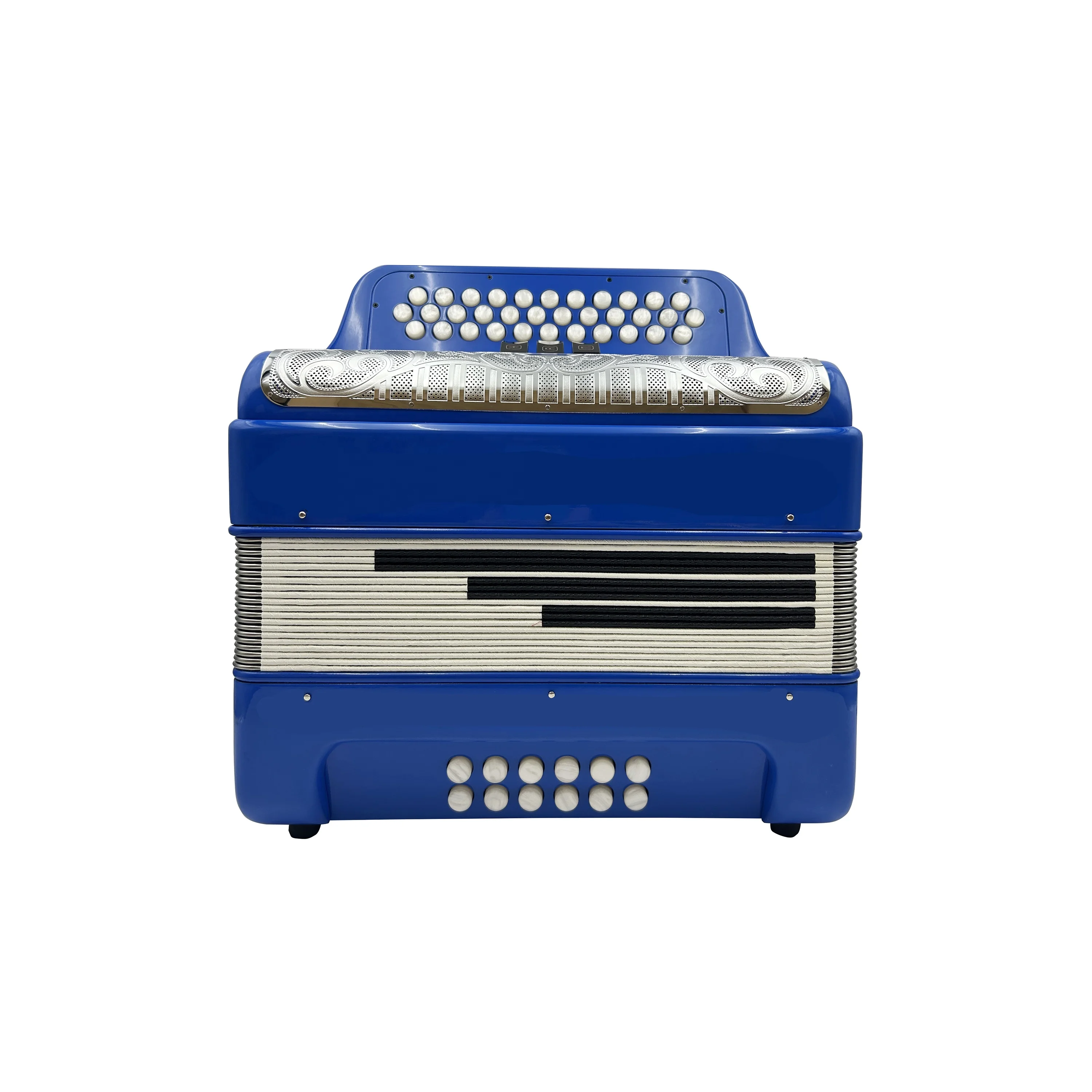 Diatonic Musical Accordion 34-Button 12-Bass 3-Register Light Blue Silver Grill White Buttons Wood Acordeon Customized