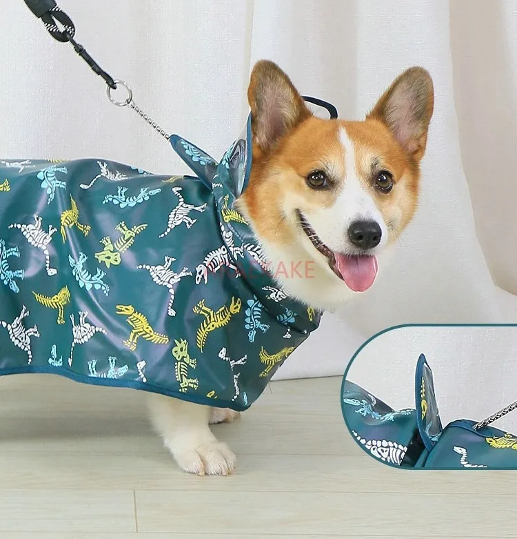 Dog raincoat waterproof clothes Teddy Chai dog corgi small dog medium-sized dog rain supplies cape full bag rain cape