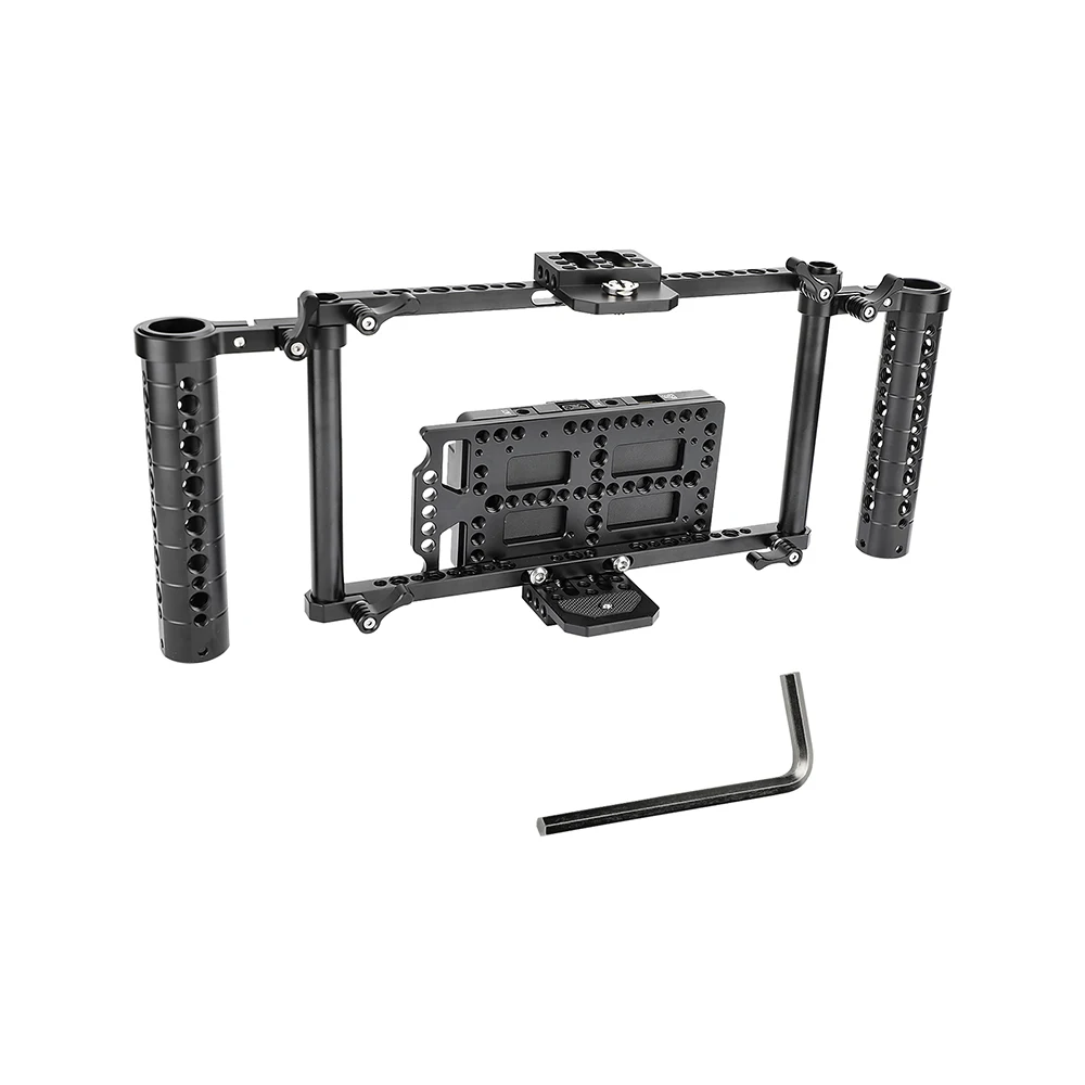 

KIMRIG Adjustable Camera 7" Monitor Cage Rig With Dual Cheese Handle & Power Supply Splitter Photo Studio Accessory