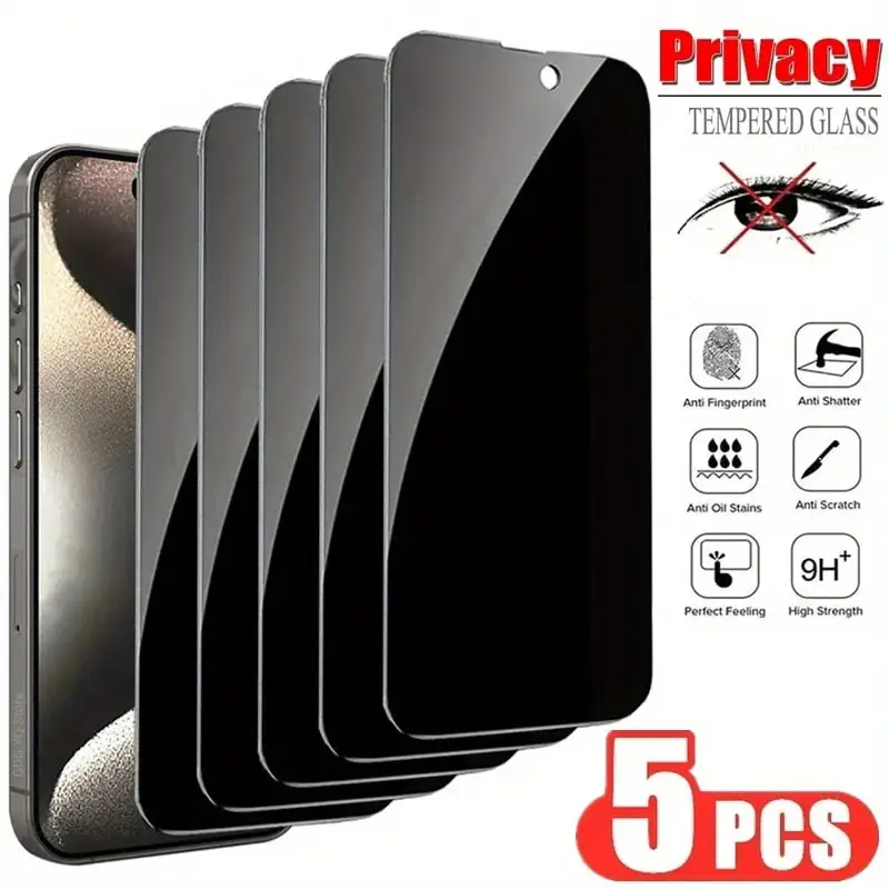 

5Pcs Anti Spy Tempered Glass For iPhone 16 14 13 11 15Pro Max Mini 7 8 Plus Privacy Screen Protector for iPhone 15 X XR XS MAX