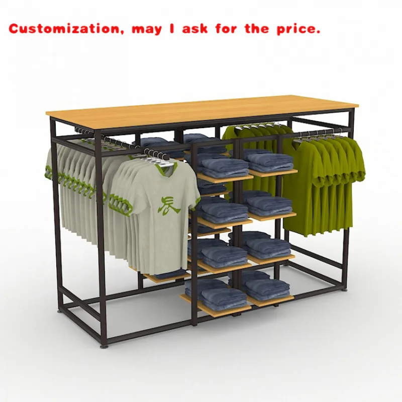 

custom.Custom Clothes Store Retail Wooden Display Shelving Double Sided Clothing Display Gondola