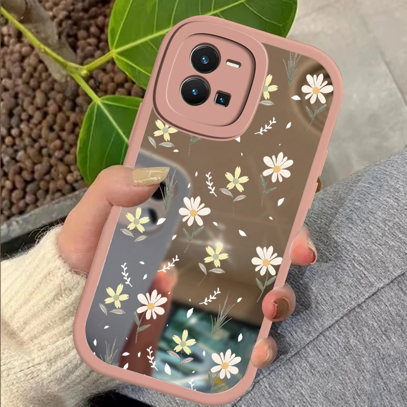 Case For Vivo Y27 4G 5G Y33T Y33S Y35 Y36 Y27S Y28S Y30 Y30i Y31 2021 Flower Soft Shockproof Silicone Mirror Makeup Girly Cover