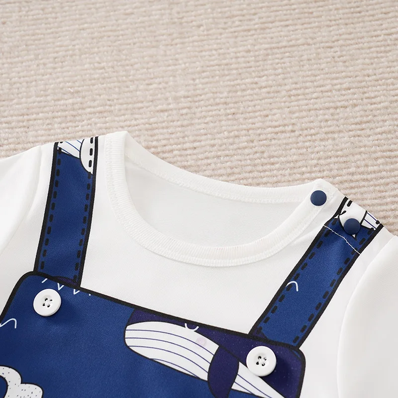 Blue whale print baby romper One-piece round collar Summer short sleeve For Toddler Outfits Newborn Baby boys Jumpsuit