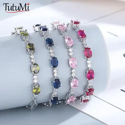 Female Topaz Bracelets 925 Sterling Silver Deep Sapphire Color Gemstone Bracelet for Student Girl Birthday Gift