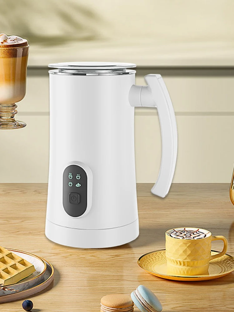 جهاز بخار الحليب 4 في 1، إيقاف تلقائي 11.8 أونصة/350 مل، جهاز تسخين الحليب التلقائي الهادئ مع مقبض صب للقهوة/اللاتيه/الشوكولاتة الساخنة
