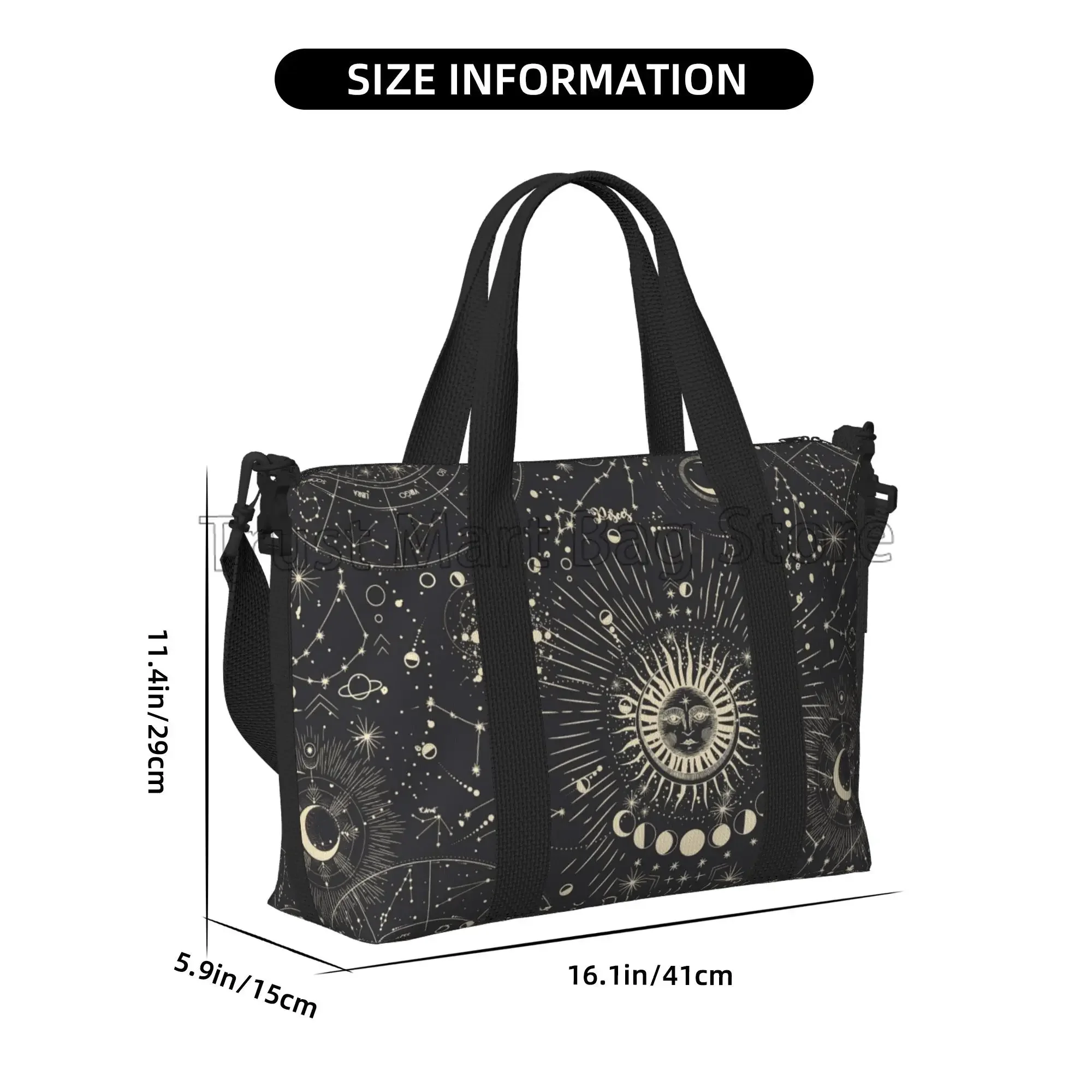 Moon Star Sun Zodiac Mystery Astrology Travel Duffel Bag Overnight Bag Lightweight Weekender Bags Workout Bags for Women Men