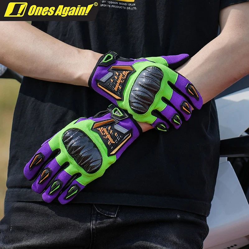 ¡Una vez otra vez! Los mejores guantes de montar transpirables de verano, guantes de motocicleta con protección de carcasa dura de fibra de carbono para hombres/mujeres, deportes de moto