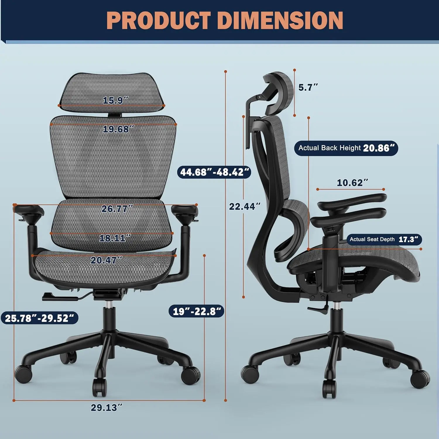 T11 Ergonomic Office Chair,High Back Desk Chairs with Separate Lumbar Support,Magic Armrests,Adjustable Wide Headrest,Comfy Exec