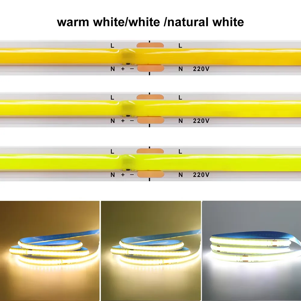 5m 10m 20m cob led strip light 220v flexible strip light, ic chip high brightness 240 led linear lighting ra90 white