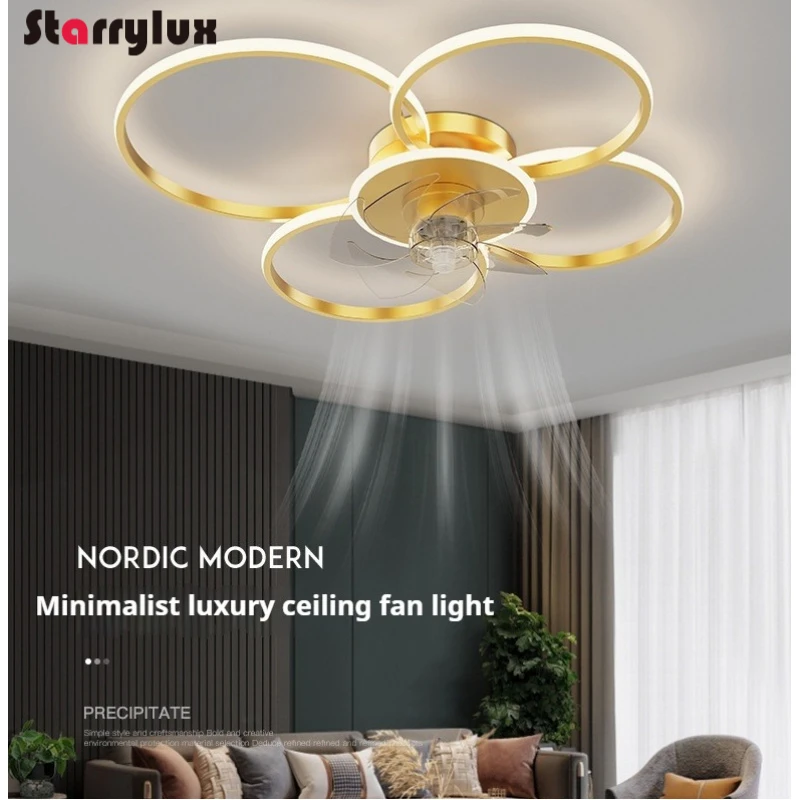 Juego de luces para ventiladores de anillo nórdico 2 en 1, ventilador de techo moderno con lámpara LED para sala de estar, comedor y dormitorio