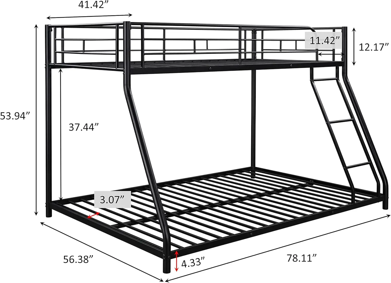 Twin Over Full Metal Bunk Beds, Low Profile Bunk Beds Heavy Duty Steel Bed Frame with Safety Rail and Ladder for Boys Girls Adul