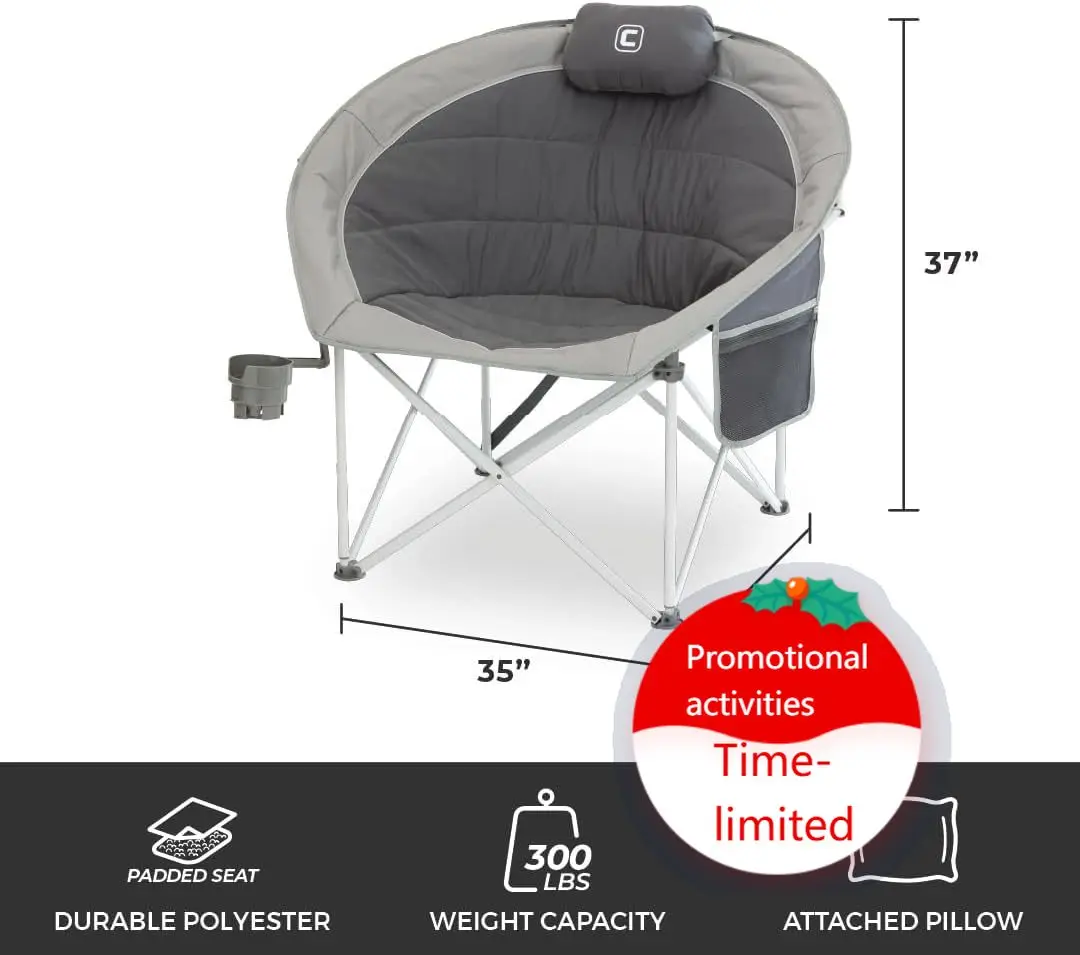 

Oversized Papasan Saucer Chair | Foldable Moon Lounge Chair with Cupholder & Storage Pocket for Indoor Home or Outdoor Camping |