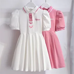 Kids New Short-sleeved Dress Fashion Girls Skirt Small Fragrant Wind Sweet Pleated Princess Dress Casual Children's Clothing