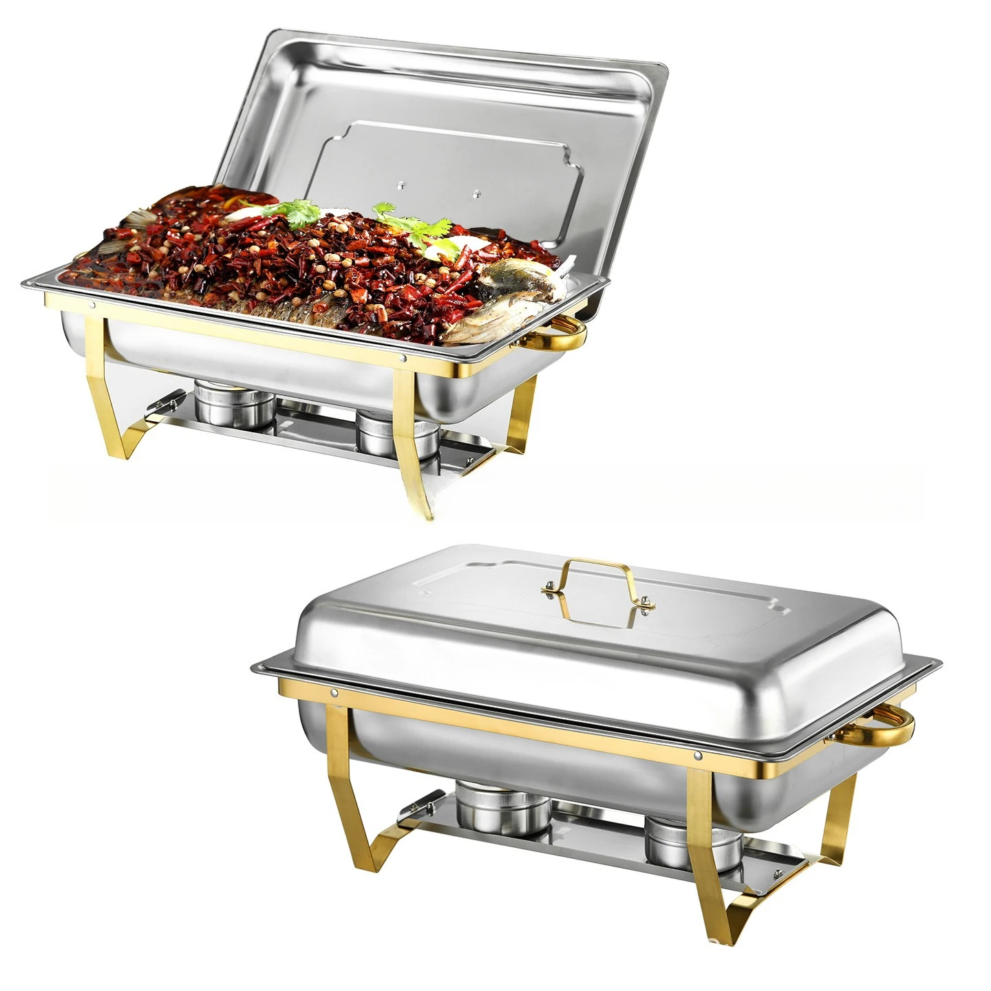 

Cross-border direct sales stainless steel thickened square buffet stove alcohol heating and insulation foldable hotel buffet